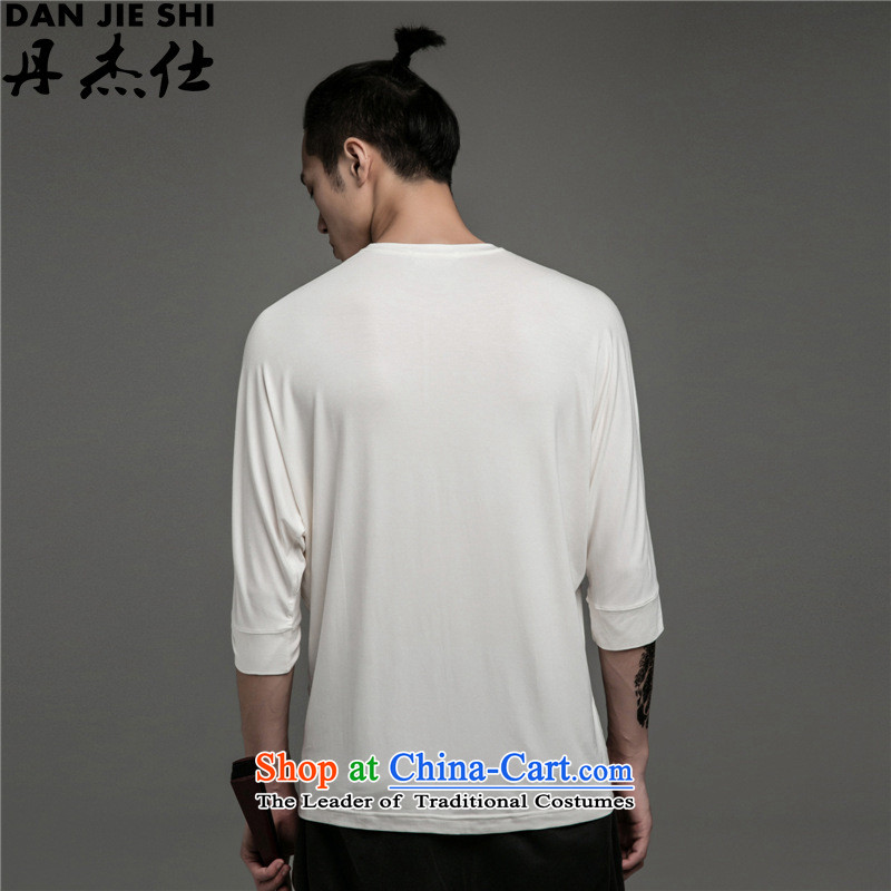 Dan Jie Shi China wind retro modal round-neck collar Zen Chinese Sau San Tong Yi casual fifth in the autumn thin cuff cuff men White XL, Dan Jie Shi (DANJIESHI) , , , shopping on the Internet