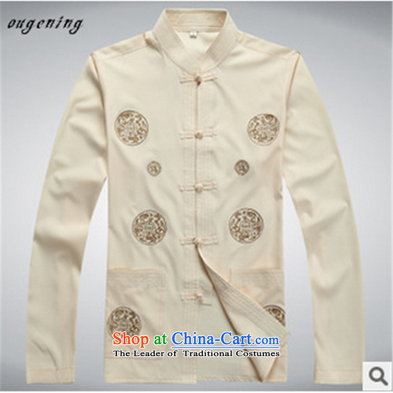 The name of the 2015 autumn of the OSCE New China wind in Tang Dynasty Chinese leisure older Long-Sleeve Shirt collar with Grandpa load dad 190, Europe of white kaffir lime (ougening) , , , shopping on the Internet