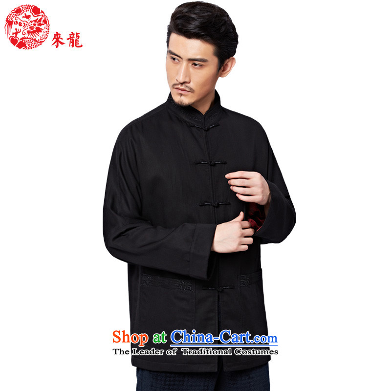 To Tang Dynasty Dragon?2015 autumn and winter New China wind men tencel tray clip?15577 jacket?black?50