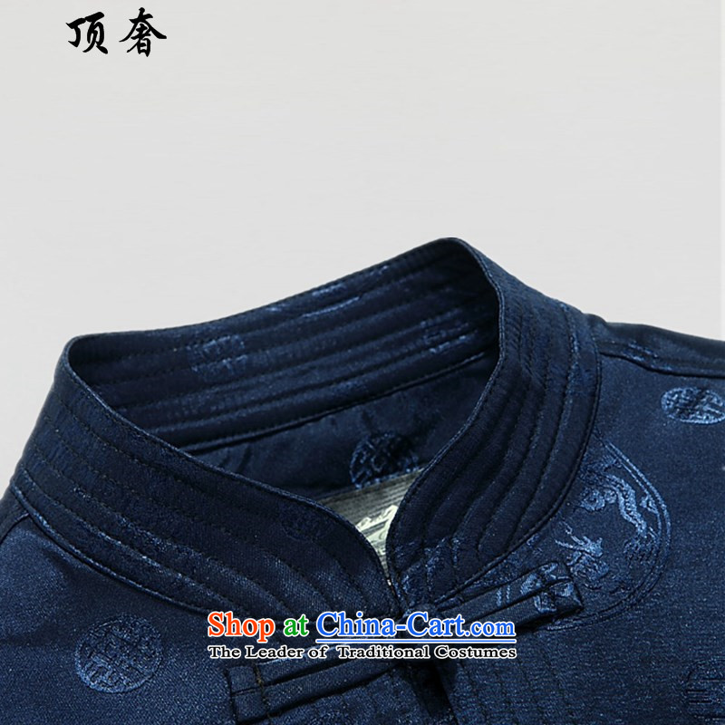 Top Luxury new man jacket thickness of Tang Chun-jacket in elderly men Chinese clothing China wind round lung national costumes loose version of large blue T-shirt, 190, code top luxury shopping on the Internet has been pressed.