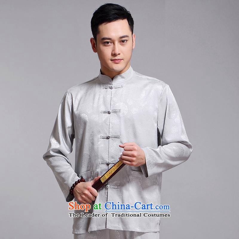 Tang Dynasty Men long-sleeved kit autumn and winter new products men cotton linen collar Chinese tunic of older Tang Dynasty Package Boxed 1518 Yellow DAD package the Van Gogh hash (185XXXL, MUFONCE) , , , shopping on the Internet