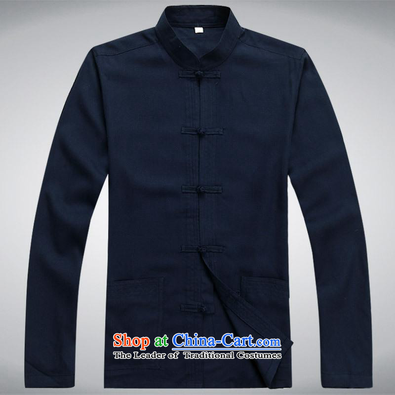 Men's long-sleeved Tang Dynasty Package jogs services practice suits tai chi services collar Chinese tunic 185XXXL blue