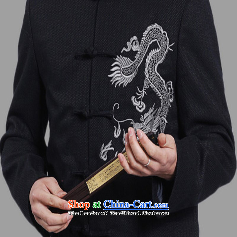 In accordance with the love of ethnic Chinese improvements in men's long-sleeved shirt collar embroidered dragon design load father Tang jackets Lgd/m0044# -A White Dragon 2XL, according to love l , , , shopping on the Internet
