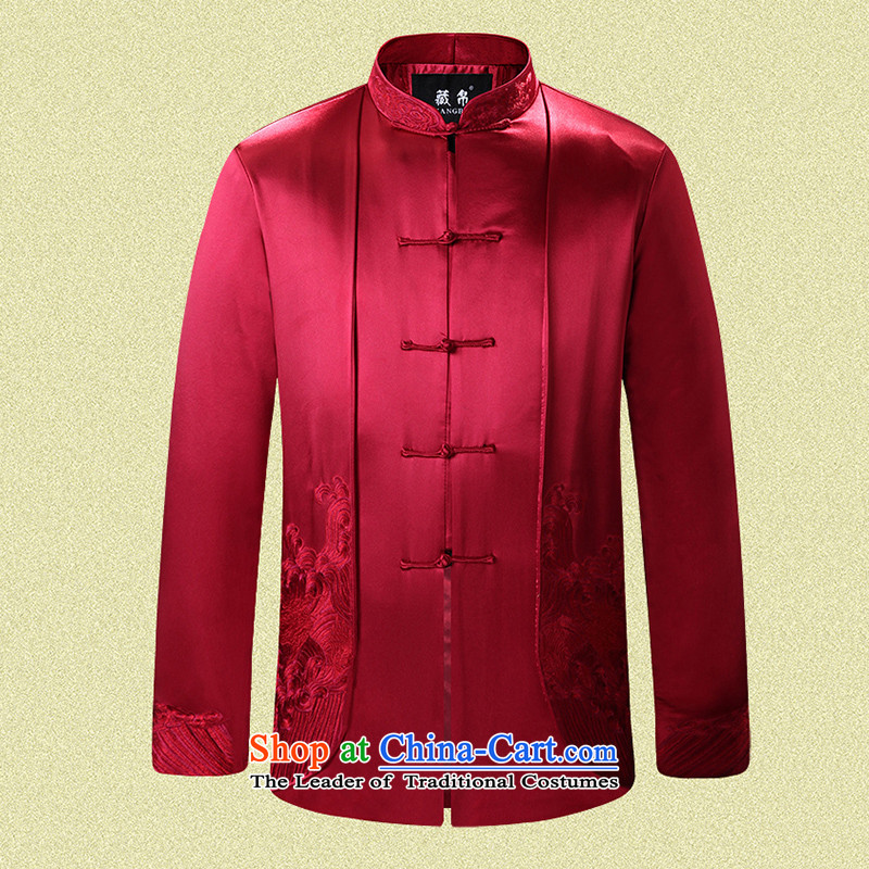 9The autumn and winter possession of Tang Dynasty cotton coat embroidered snap-collar banquet dress Chinese China wind load coffee-colored 7766 father 175/L, possession of Friendship Shopping on the Internet has been pressed.