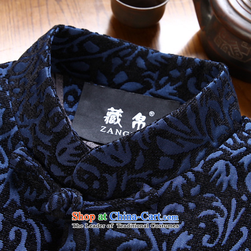9National men hiding Tang dynasty wedding banquet dress father boxed cotton coat collar up Chinese Wind Chinese Blue Coat 0716 single 170/M, Tibetan Silk , , , shopping on the Internet