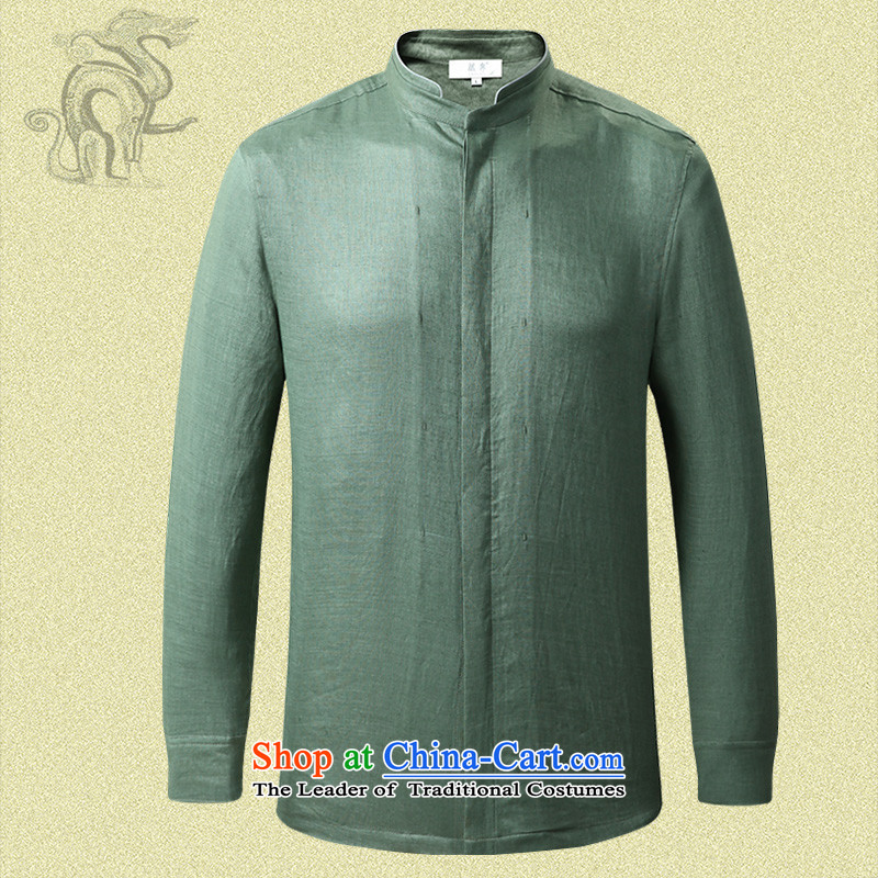 9autumn possession linen long sleeved shirt, forming the Netherlands Father Tang dynasty China wind in national costumes green 158617 175_L older