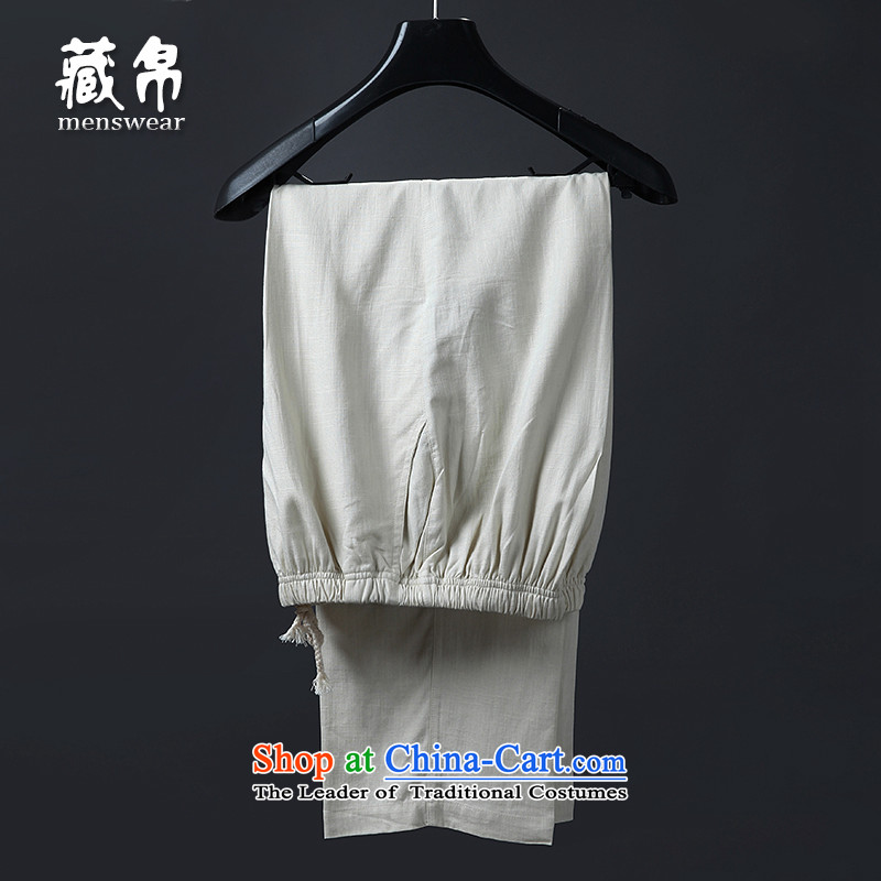 Genuine silk possession of Tang Dynasty men cotton linen trousers kit in the elastic older national costumes China wind Special Package Mail m white pants116 180