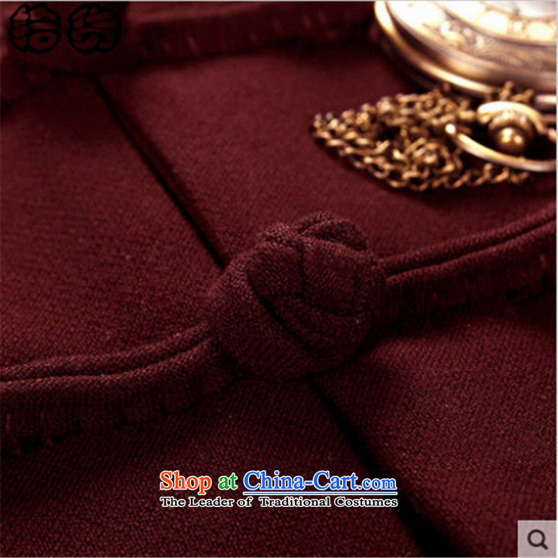 The 2015 autumn pick new minimalist solid color men of ethnic Chinese leisure jacket male grandfather father China wind Tang blouses wine red , L, pickup (shihuo) , , , shopping on the Internet