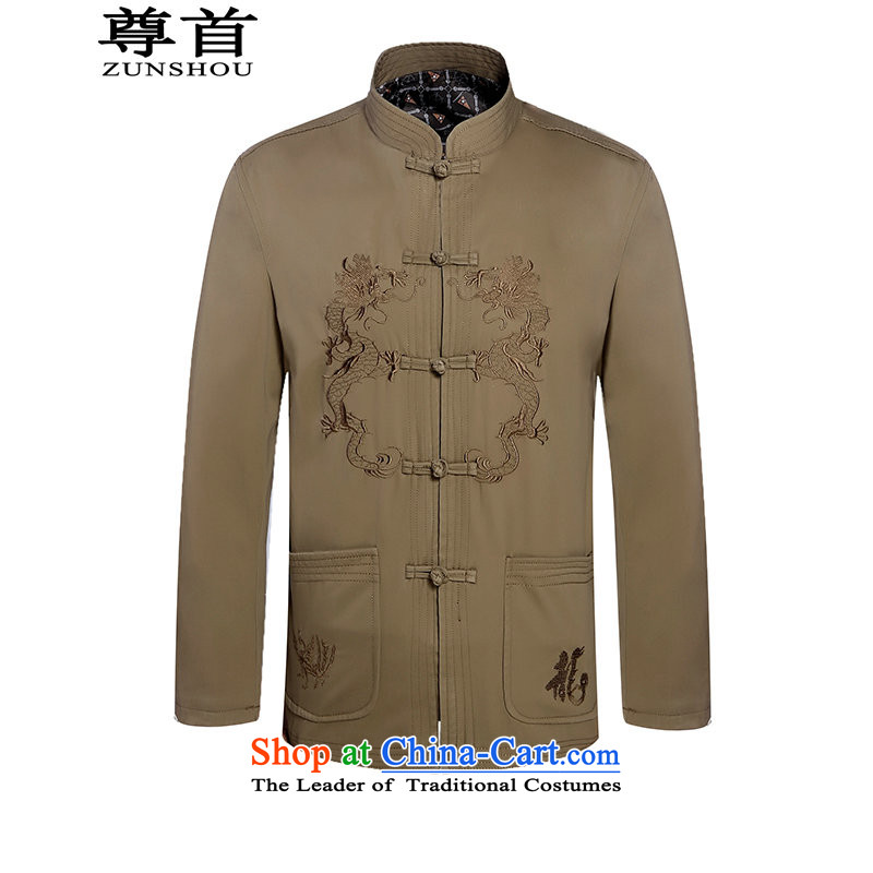 The first _ZUNSHOU_ extreme Tang dynasty men fall new Mock-Neck Shirt China wind leisure retro xl men Chinese tunic507.9yellow earth180