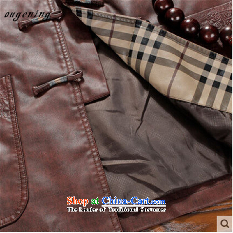 The name of the grid autumn 2015 OSCE new products men China wind quality leather jacket from older Tang Chinese PU Chinese male gray T-shirt , M, OSCE, lemonade (ougening) , , , shopping on the Internet