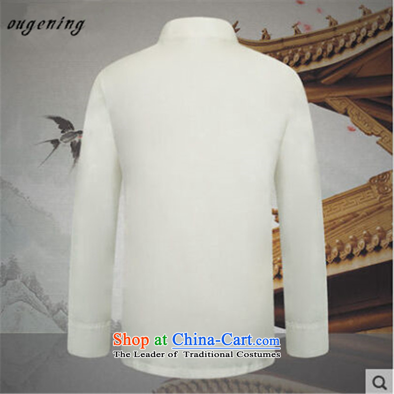 The name of the 2015 autumn of the OSCE New China wind in older Men's Mock-Neck Chinese long-sleeved solid color of older persons in the t-shirt jacket White M Europe (ougening lemonade Grid) , , , shopping on the Internet