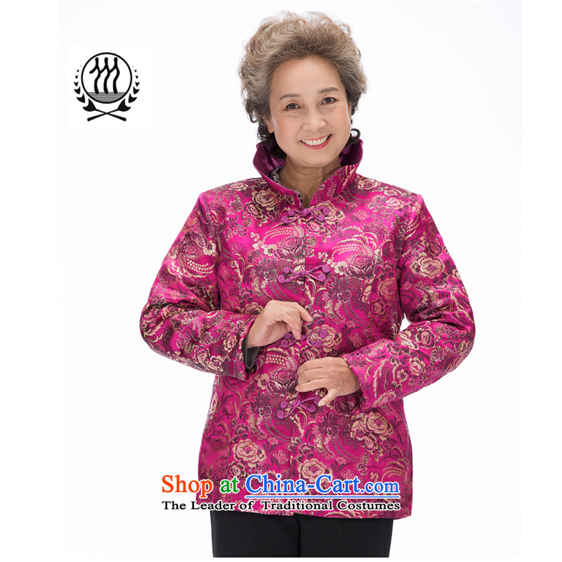 Bosnia and the elderly in the winter line thre New President Tang dynasty cotton folder China wind Chinese collar grandma replacing older persons Tang dynasty cotton coat robe F0883 purple women XXL