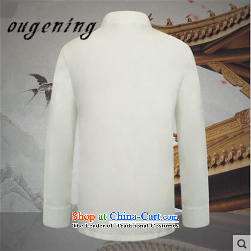 The name of the 2015 autumn of the OSCE new collar men inside the Chinese Tang dynasty grandpa shirt China wind father casual shirt with white cotton shirt color XL, OSCE, Figure (ougening lemonade shopping on the Internet has been pressed.)