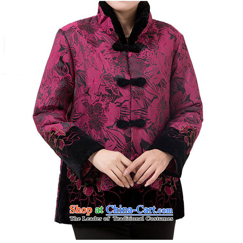 The new line of Bosnia and thre attired in Tang Dynasty older autumn and winter, cotton China wind Chinese elderly in the collar Ms. Tang Gown robe grandma F851 jacket purple women XXL, thre line (gesaxing and Tobago) , , , shopping on the Internet