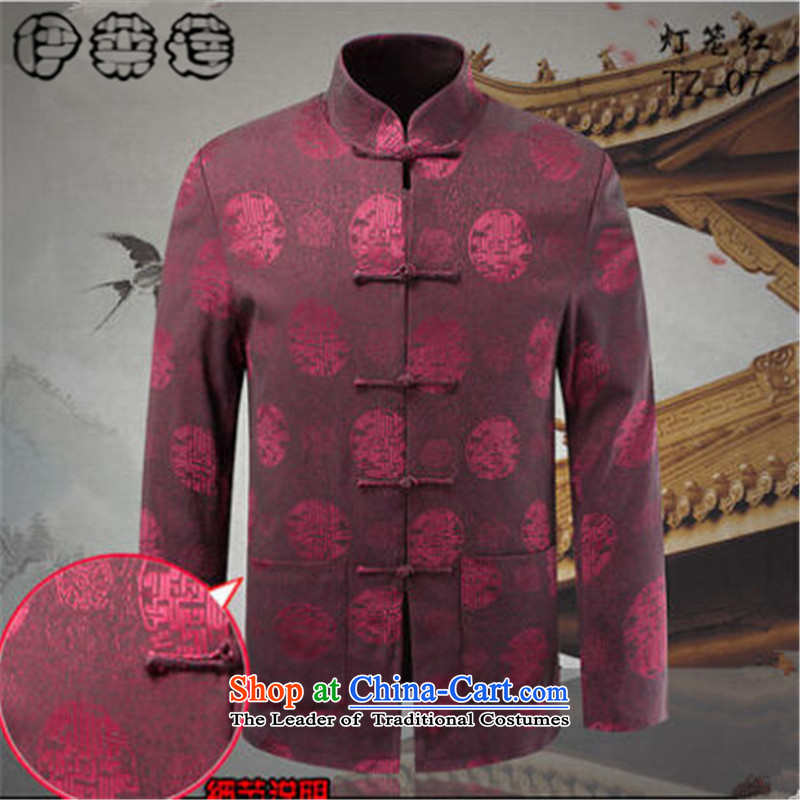 Hirlet Ephraim Fall 2015 new minimalist retro fitted ethnic grandpa father Chinese PU T-shirt jacket men aged PU jacket lanterns Red聽170