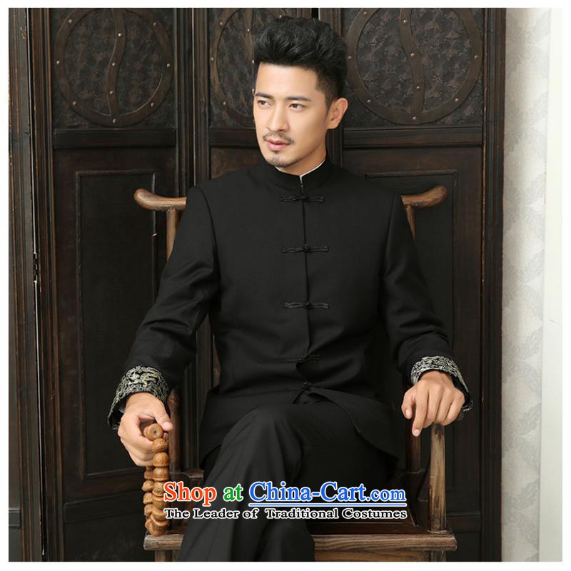 Tang Dynasty Chinese tunic stylish package men Korean Chinese Antique twine deduction Sau San collar suit black XXL