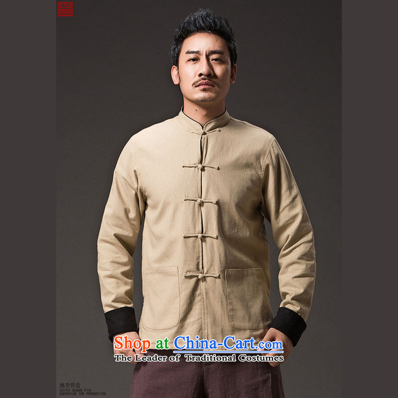 Renowned China wind retro men Chinese loose long-sleeved Chinese collar disc detained Chinese tunic duplex Tang Dynasty Yi put on Men's Shirt Han-kung fu XXXL, light gray (CHIYU renowned shopping on the Internet has been pressed.)