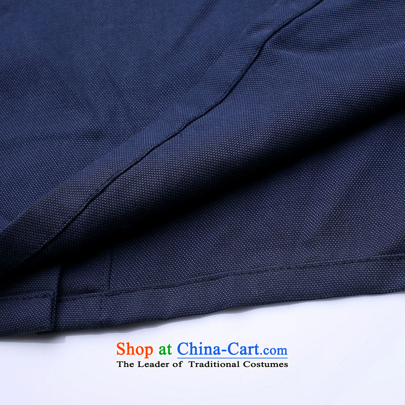 Tang Dynasty and long-sleeved HUNNZ Chinese Mock-Neck Shirt Natural Linen minimalist tray clip shirt men Han-T-shirt dark blue 190,HUNNZ,,, shopping on the Internet