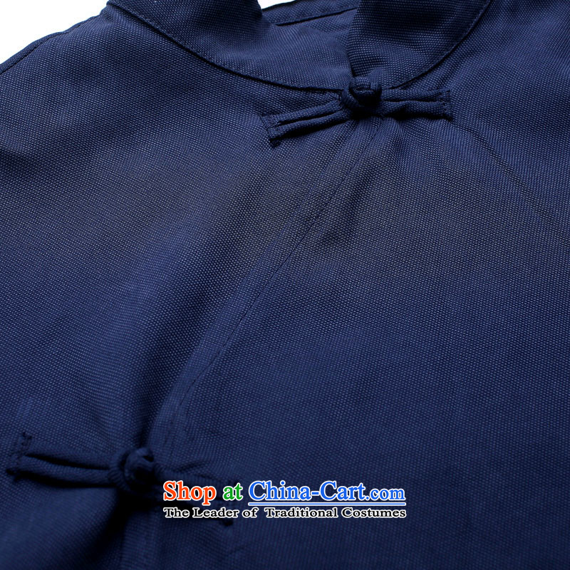 Tang Dynasty and long-sleeved HUNNZ Chinese Mock-Neck Shirt Natural Linen minimalist tray clip shirt men Han-T-shirt dark blue 190,HUNNZ,,, shopping on the Internet