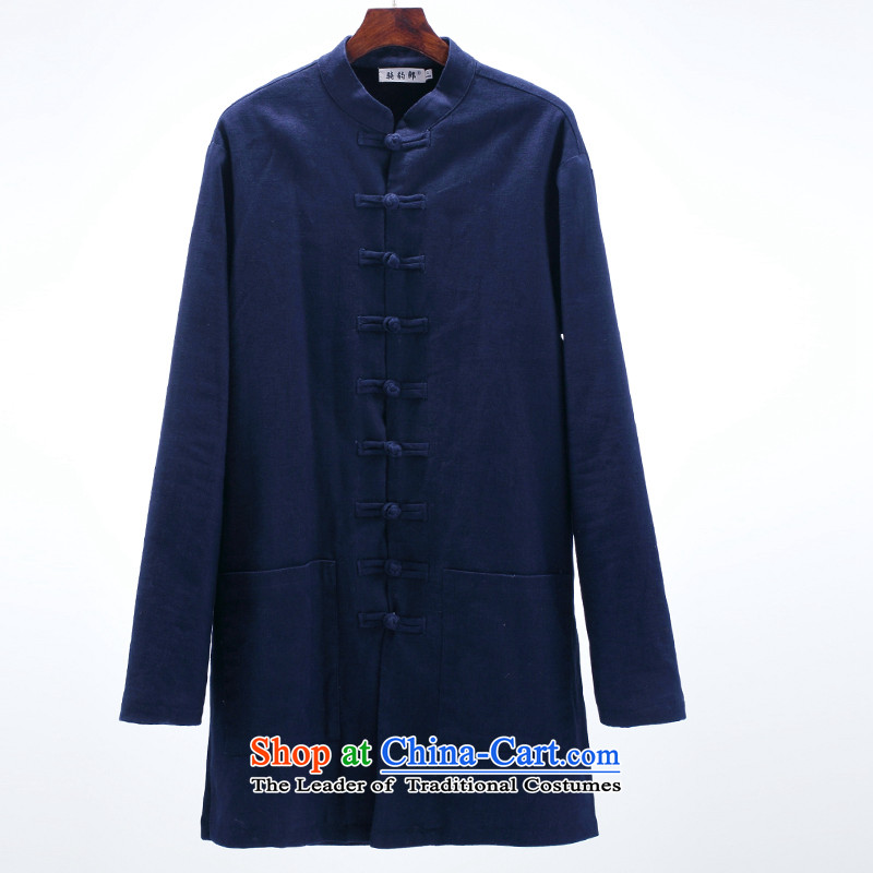 Hunnz China wind cotton linen Tang dynasty and improved Han-jacket coat-long ball-service Chinese classical dark blue 190,HUNNZ,,, men shopping on the Internet