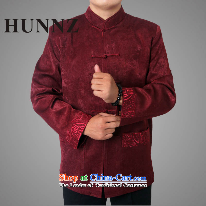  The new Chinese cotton HUNNZ serving the elderly in the Tang dynasty and replace father loose thick long-sleeved jacket men Tang deep red 180,HUNNZ,,, shopping on the Internet