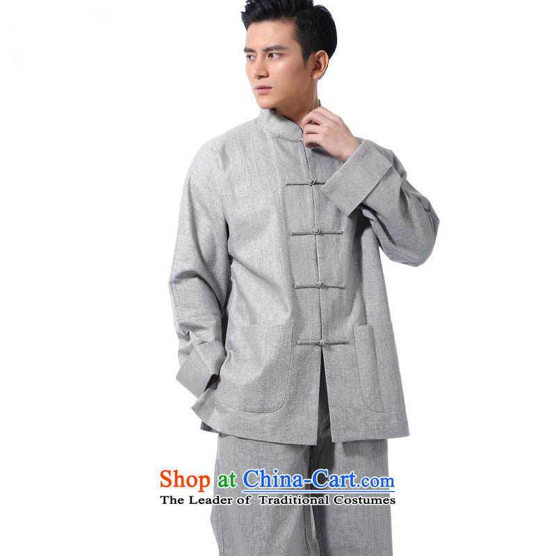    Natural Linen traditional Tang HUNNZ replacing men and long-sleeved packaged in a contemporary fashion Older long-sleeved gown kung fu service pack Light Gray XXL,HUNNZ,,, shopping on the Internet