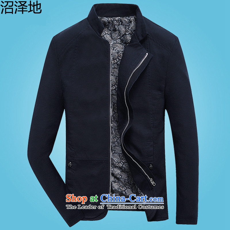 The marsh 2015 Fall_Winter Collections on new national costumes and washable Tang Dynasty Chinese tunic jacket  801 ha of dark blue - Slim, XL