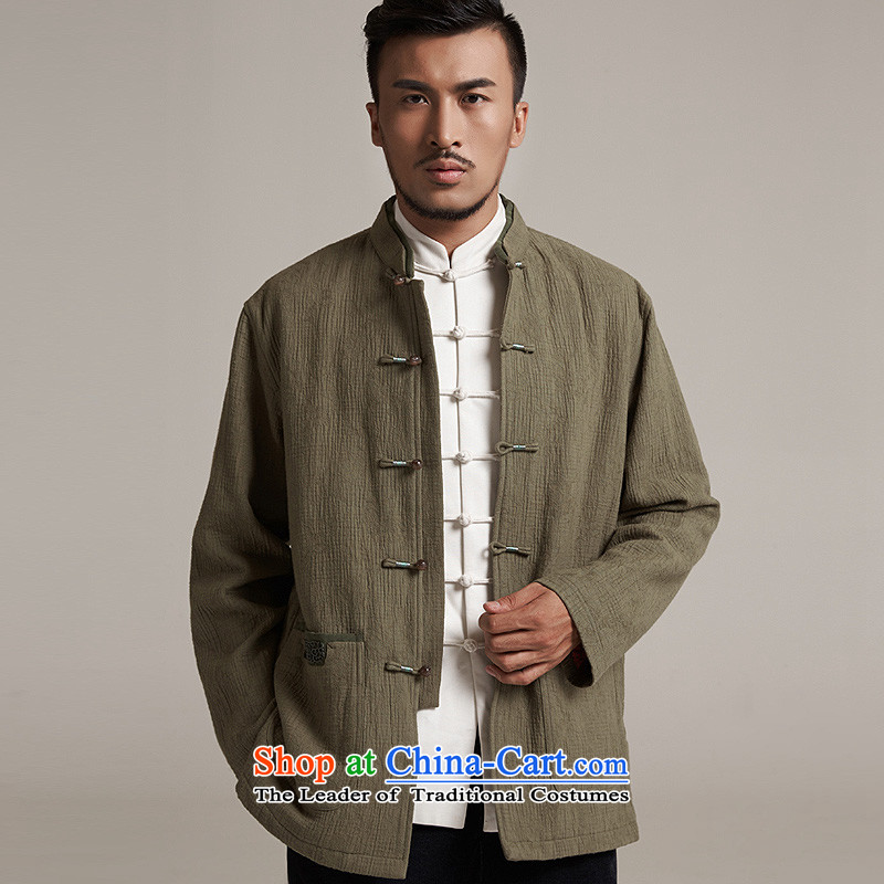 Fudo align de de Chinese improved color flip sleeve men in Tang Dynasty robe older leisure stay jacket China wind loading of new products by 2015 Autumn yellow green XL/48, de fudo shopping on the Internet has been pressed.