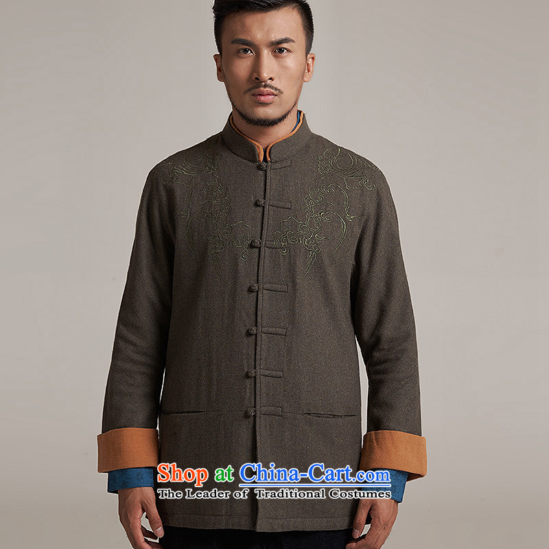 De Fudo gin wool men Tang dynasty China wind men's jackets older leisure long-sleeved improvement even flip sleeve Sau San, shoulder the autumn 2015 replacing green M/44, de fudo shopping on the Internet has been pressed.