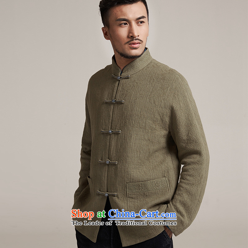 Fudo large council de Nice improvement of older men's jackets personalized embroidery disc detained leisure long-sleeved shirt China wind men yellow green XL/48, de fudo shopping on the Internet has been pressed.