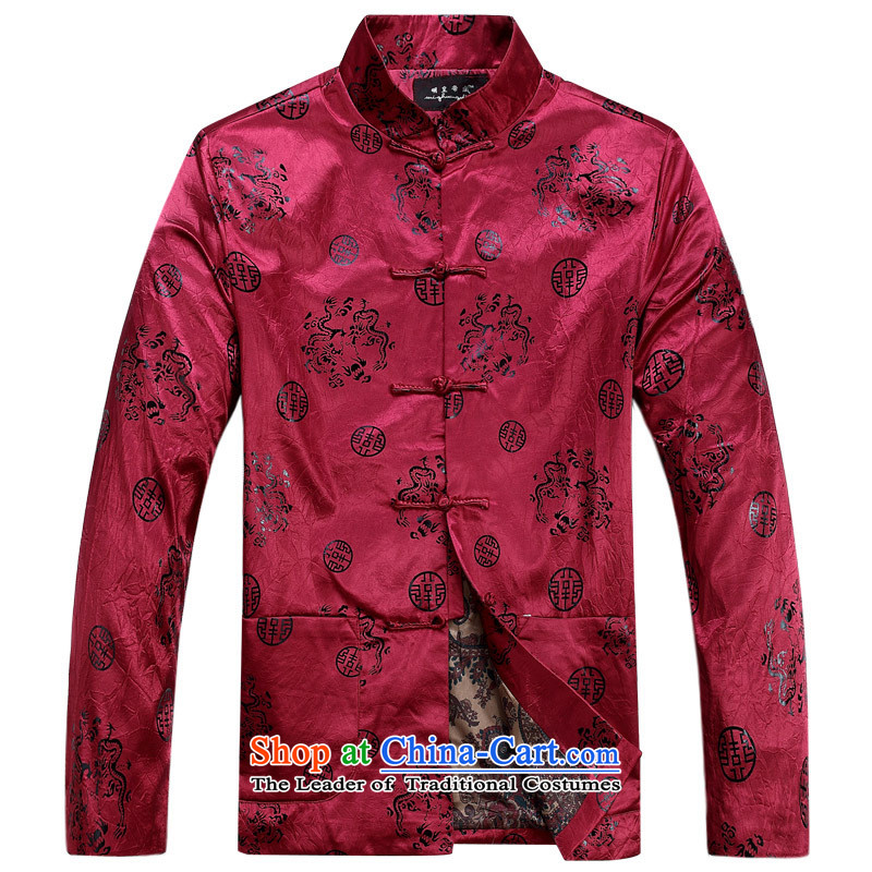 In the autumn of older Tang Jacket Men long-sleeved sweater relaxd fit jacket and wine red XXSTOXL_