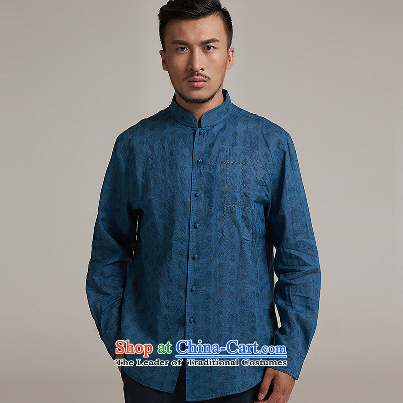 Fudo de Man Cheong Wa Xuan ramie Tang dynasty China wind collar long-sleeved Tang dynasty 2015 new products during the Spring and Autumn Chinese clothing blue L/46, de fudo shopping on the Internet has been pressed.