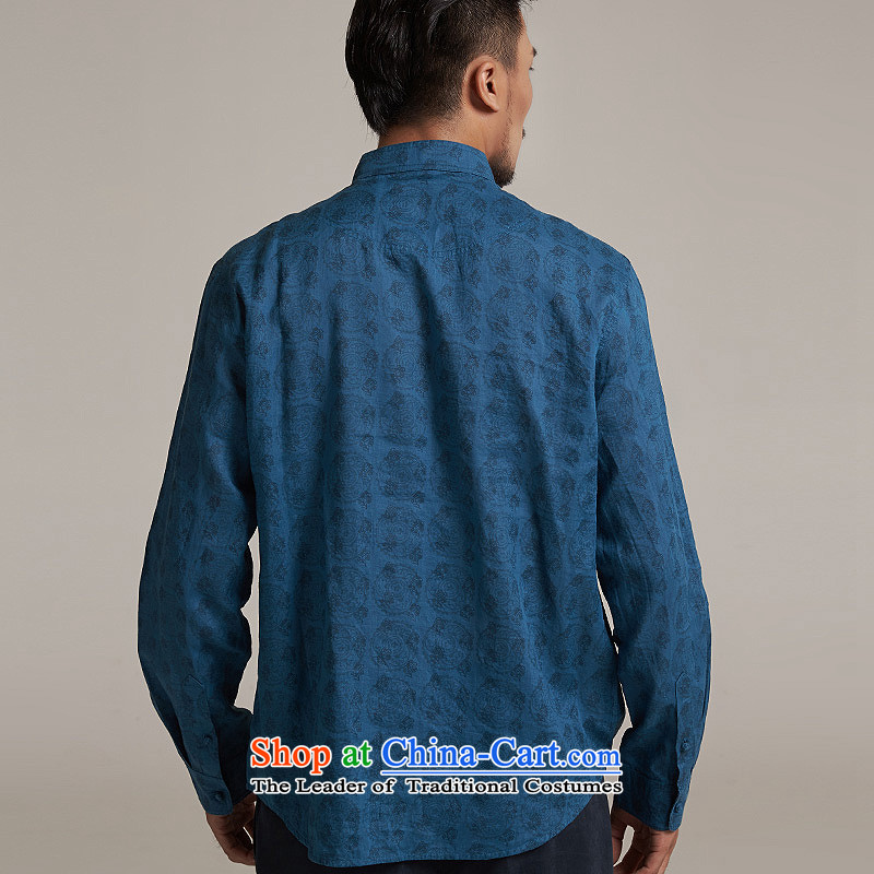Fudo de Man Cheong Wa Xuan ramie Tang dynasty China wind collar long-sleeved Tang dynasty 2015 new products during the Spring and Autumn Chinese clothing blue L/46, de fudo shopping on the Internet has been pressed.
