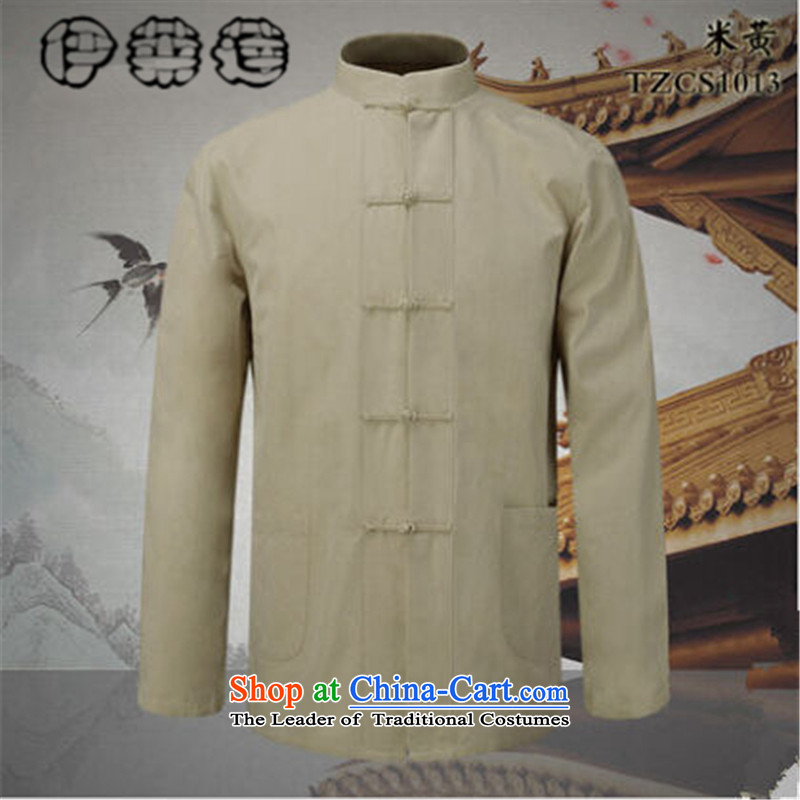 Hirlet Ephraim Fall 2015 New China wind men minimalist solid color collar pure cotton long-sleeved shirt, a blacklead Tang Dynasty Chinese elderly shirt m Yellow聽175
