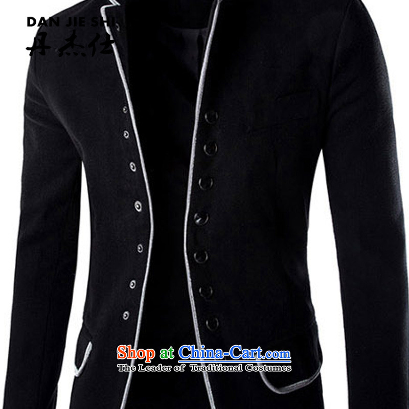 Dan Jie Shi 2015 Autumn new gross Small suit male fashion?   Chinese tunic Korean Youth Sau San Mock-neck pure cotton jacket black?L