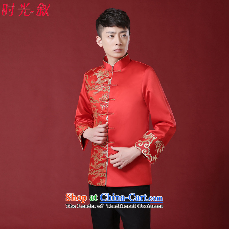 2015 Spring New bridegroom men Soo-Wo Service Chinese wedding dress men Tang Dynasty Chinese tunic costume Sau Wo Red L