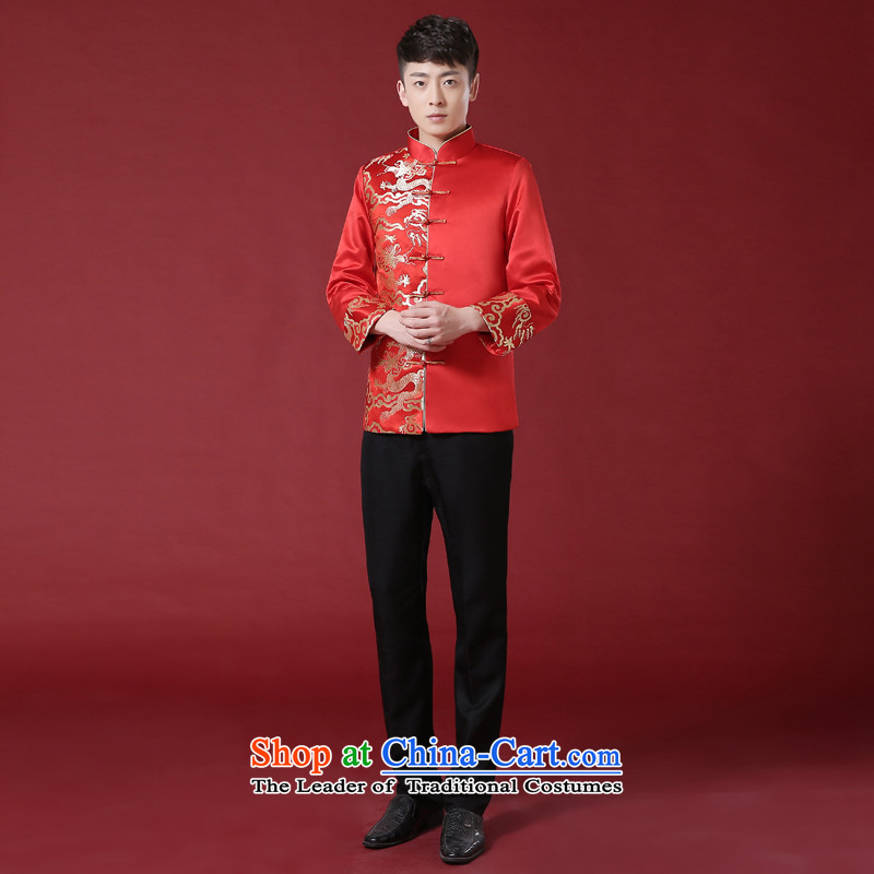 2015 Spring New bridegroom men Soo-Wo Service Chinese wedding dress men Tang Dynasty Chinese tunic costume show red , L, time wo Syrian shopping on the Internet has been pressed.