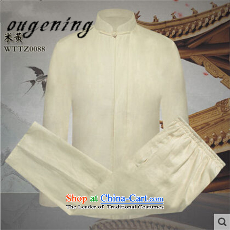 The name of the 2015 autumn of the OSCE New New Product men in Tang Dynasty older father solid color cotton linen coat Chinese leisure retro elastic solid color pants and two Kit Brown M, OSCE, lemonade (ougening) , , , shopping on the Internet