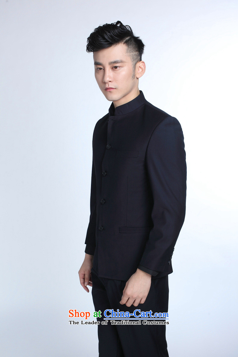 Men's Mock-Neck Chinese tunic suit Chinese collar Korean suit the bridegroom wedding dress stylish Sau San Kit Chinese navy blue collar suit + trousers 190/54XXXL picture, prices, brand platters! The elections are supplied in the national character of distribution, so action, buy now enjoy more preferential! As soon as possible.