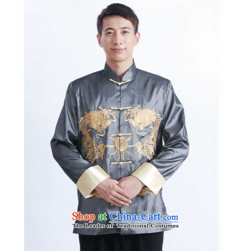 Ms Au King Mansion to Tang dynasty men long-sleeved national costumes men Tang jackets collar embroidery Chinese dragon M1012 XXXL, light green to , , , Ge Jing shopping on the Internet