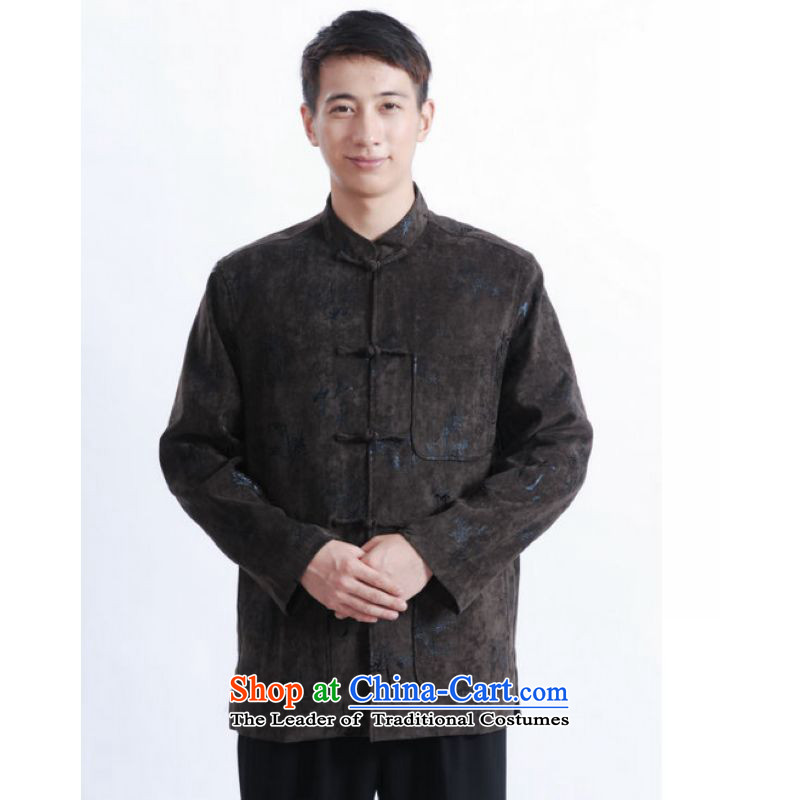 Ms Au King Mansion to Tang dynasty men long-sleeved national costumes men Tang jackets collar embroidery Tang Jacket Color XXXL pickled -C