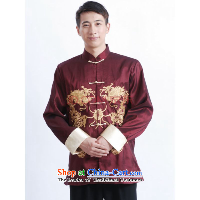 Shanghai, optimization options Tang Dynasty Men long-sleeved national costumes men Tang jackets collar embroidery Chinese dragon M1013 wine red XL, Shanghai, optimization options , , , shopping on the Internet