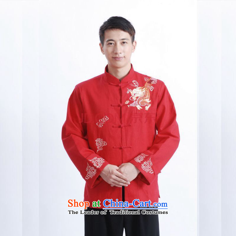 Shanghai, optimization options Tang Dynasty Men long-sleeved national costumes men Tang jackets collar embroidery Chinese dragon M1121 XXXL, Black, optimize options , , , Shanghai Online Shopping