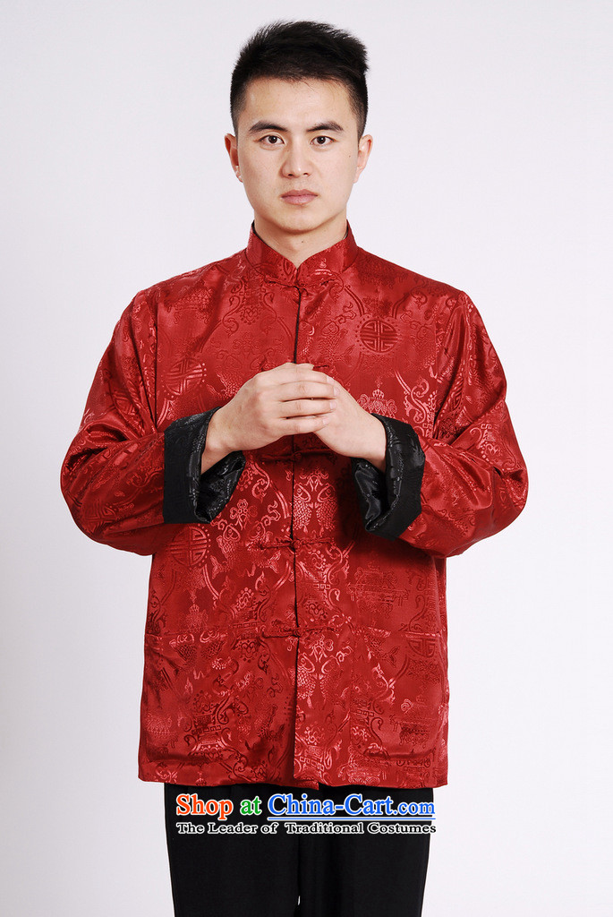 Shanghai, optimization options Tang Dynasty Men long-sleeved national costumes men Tang jackets collar double-sided Wearing Tang Dynasty damask Black + Red M picture, prices, brand platters! The elections are supplied in the national character of distribution, so action, buy now enjoy more preferential! As soon as possible.