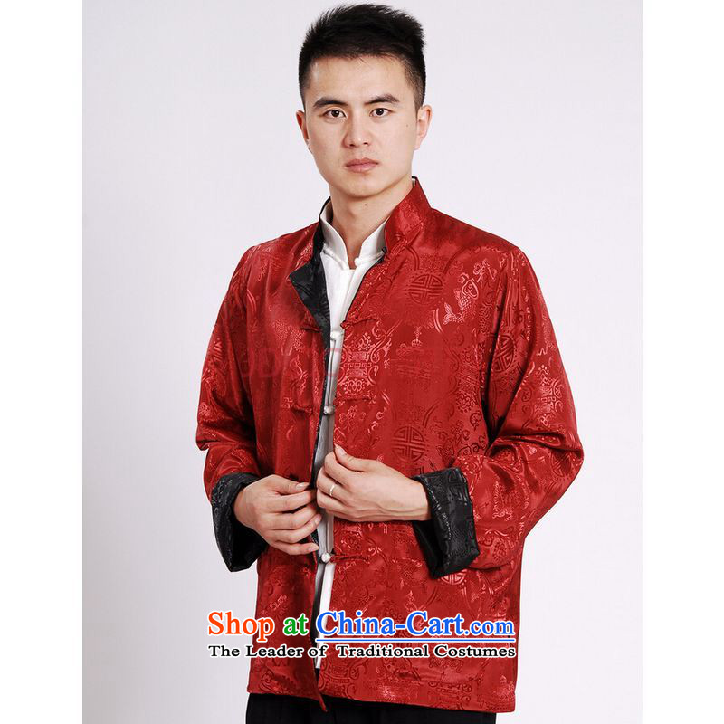 Shanghai, optimization options Tang Dynasty Men long-sleeved national costumes men Tang jackets collar double-sided Wearing Tang Dynasty damask Black + Red M, Shanghai, optimization options , , , shopping on the Internet