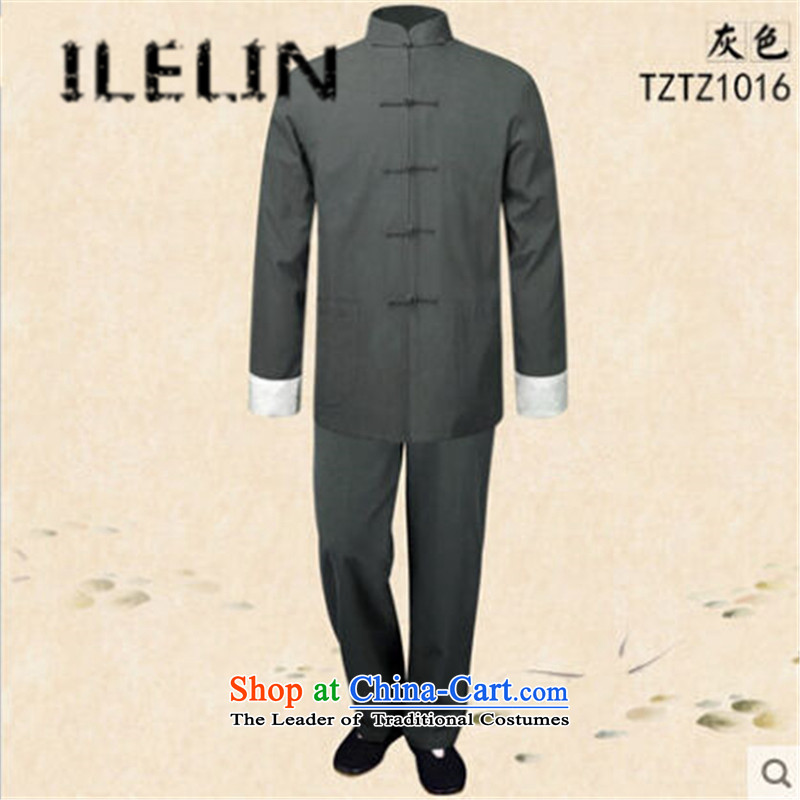 The fall of the new retro ILELIN2015 China wind pure cotton old men Tang dynasty blacklead long-sleeved grandpa replacing the solid color kung fu kit two black XL,ILELIN,,, shopping on the Internet