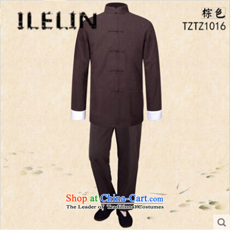 The fall of the new retro ILELIN2015 China wind pure cotton old men Tang dynasty blacklead long-sleeved grandpa replacing the solid color kung fu kit two black XL,ILELIN,,, shopping on the Internet