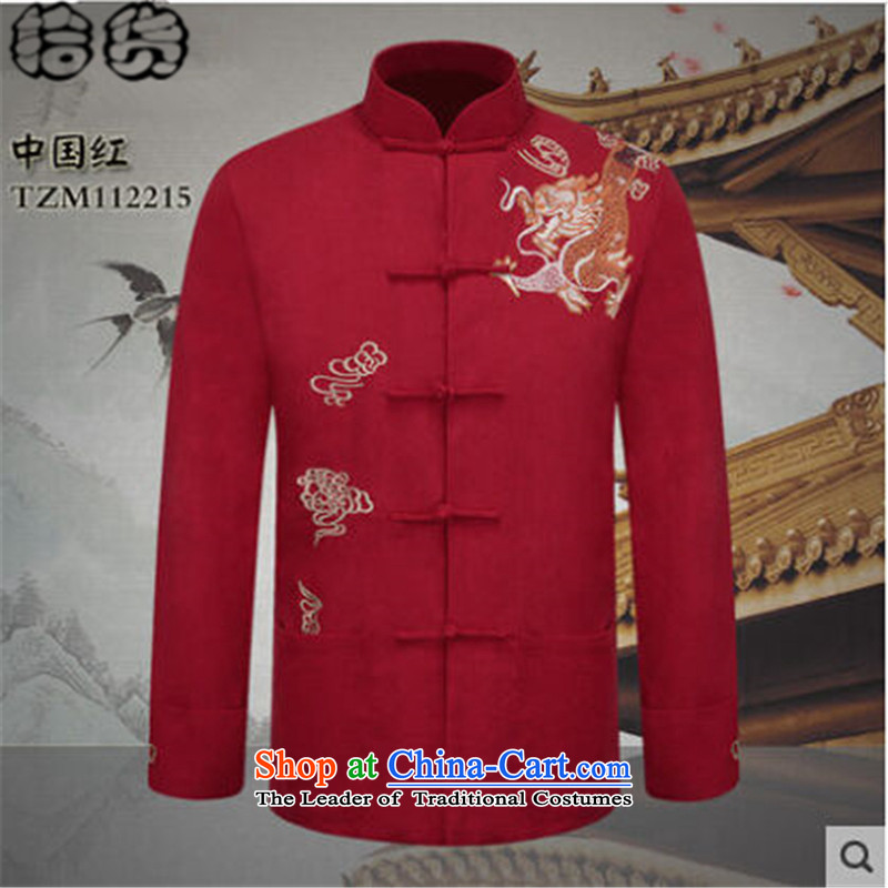 The 2015 autumn pick the new man in the jacket Tang long-sleeve sweater older Chinese men China wind dragon embroidery father blouses classic black 180, Volume (shihuo pickup) , , , shopping on the Internet