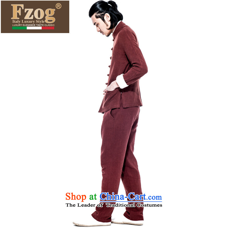 Phaedo of FZOG/ national costumes China wind up the clip cotton linen men washable pure color leisure long-sleeved Tang Dynasty Male Red XL,FZOG,,, shopping on the Internet