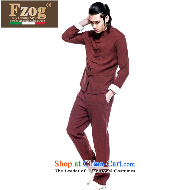 Phaedo of FZOG/ national costumes China wind up the clip cotton linen men washable pure color leisure long-sleeved Tang Dynasty Male Red XL,FZOG,,, shopping on the Internet
